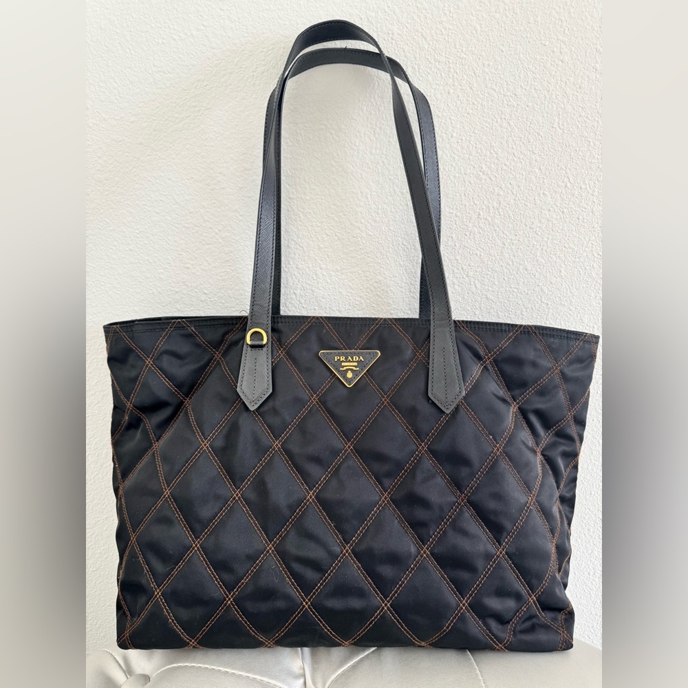 PRADA Tote Bag, Nylon Black Quilted